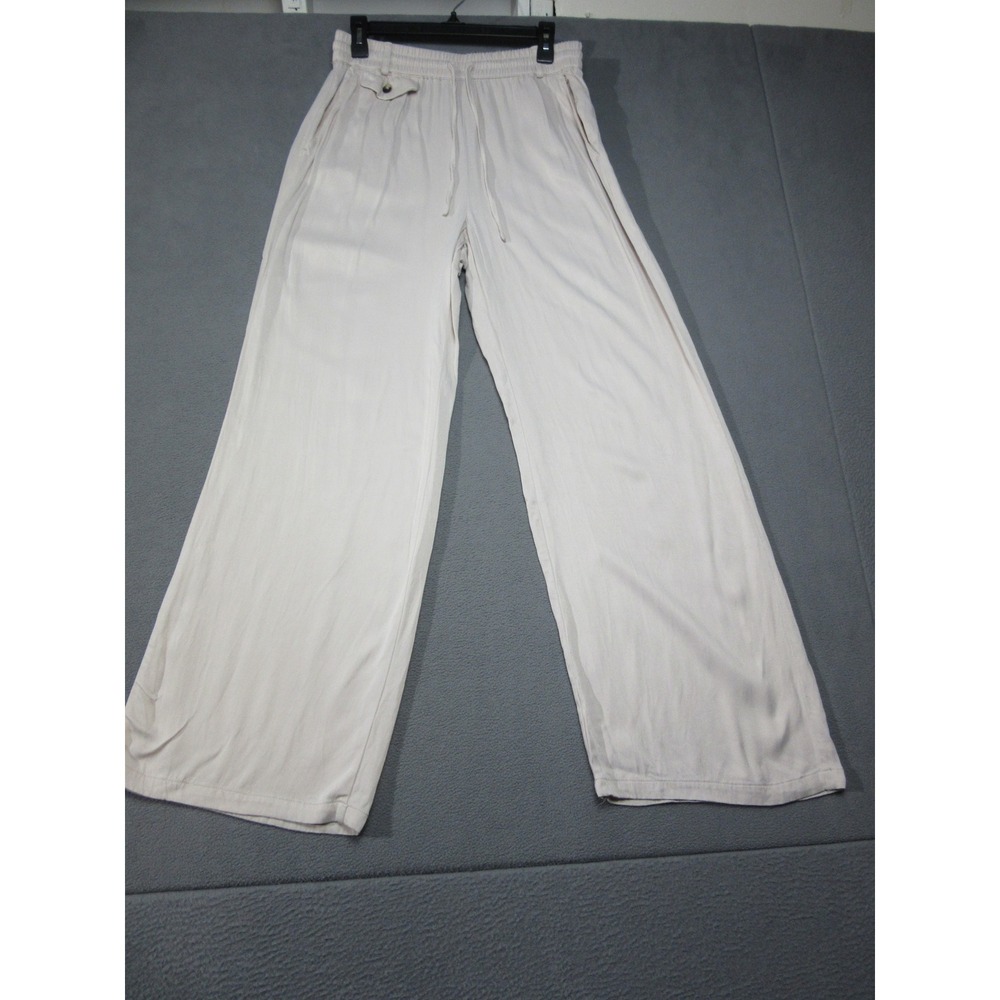 Maeve Wide Leg Pants Womens Medium Light Pink Elastic Drawstring Viscose